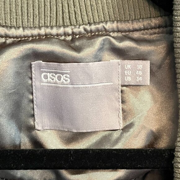 Asos Green Satin Look Woman's Cropped Bomber Jacket Size 14 - Picture 8 of 14